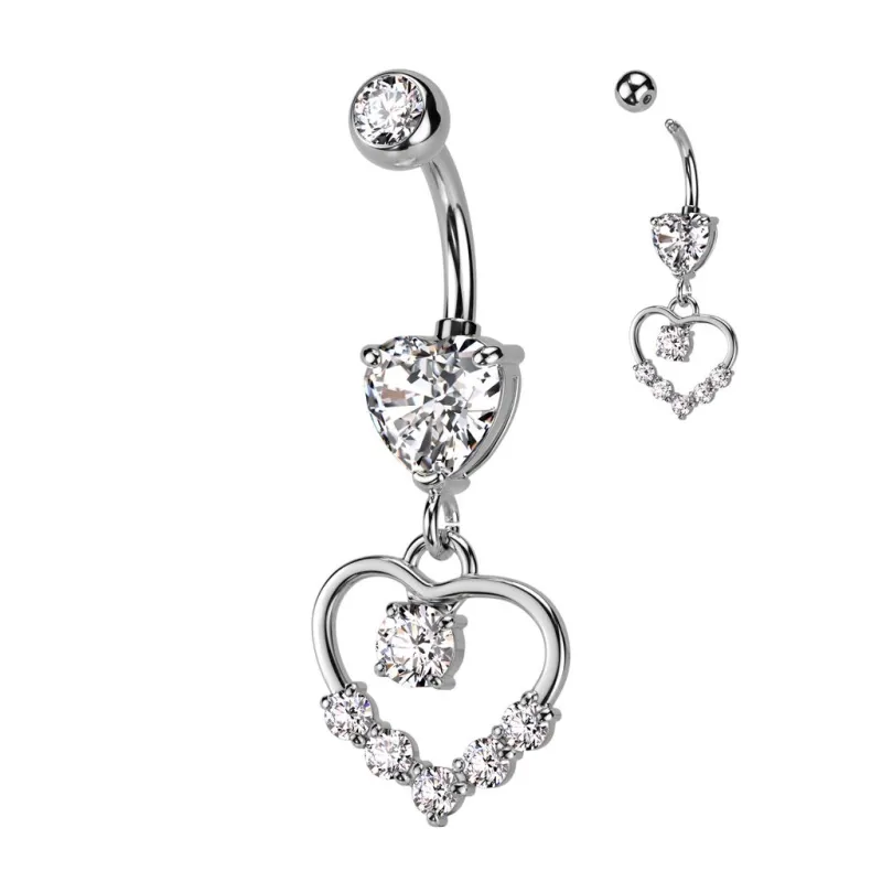 Piercing nombril pendentif coeur pavé