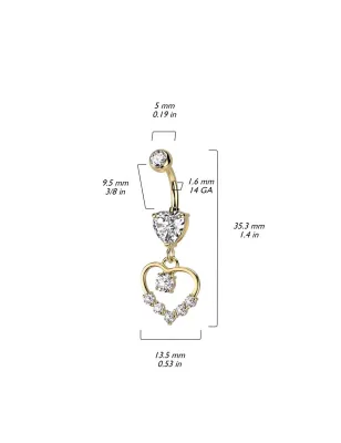 Piercing nombril pendentif coeur doré pavé