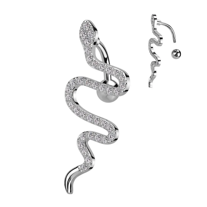 Piercing nombril inversé serpent pavé