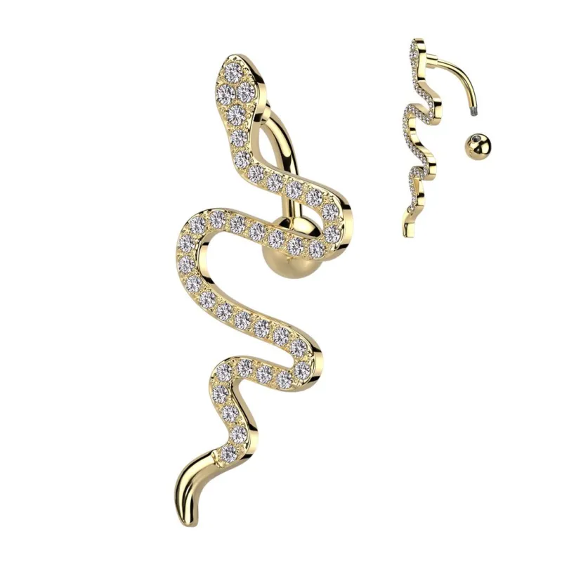 Piercing nombril inversé serpent  doré pavé