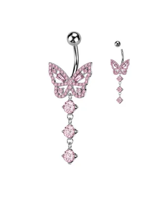 Piercing nombril papillon multiples strass rose