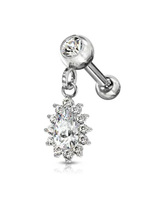 Piercing cartilage oreille pendentif poire strass blanc