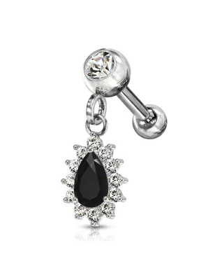 Piercing cartilage oreille pendentif poire strass noir