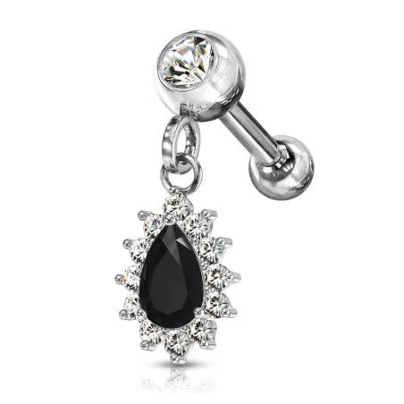 Piercing cartilage oreille pendentif poire strass noir