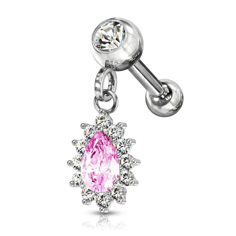 Piercing cartilage oreille pendentif poire strass rose