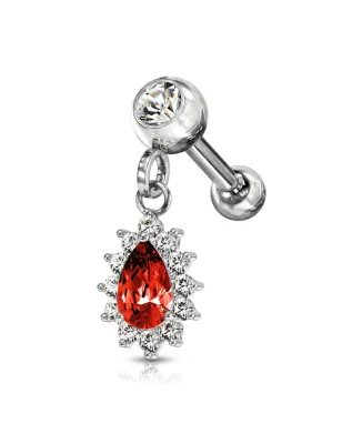 Piercing cartilage oreille pendentif poire strass rouge