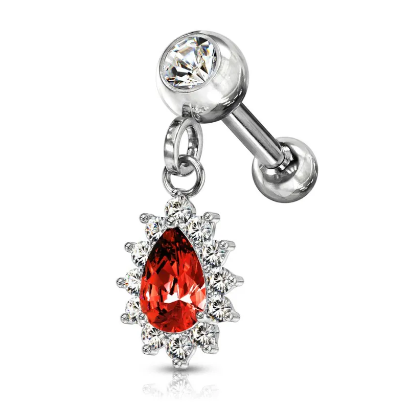 Piercing cartilage oreille pendentif poire strass rouge