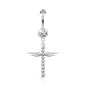 Piercing nombril pendentif croix ailée pavée de strass