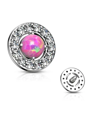 Piercing microdermal opalite rose entourée de strass