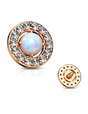 Piercing microdermal rosé opalite blanche entourée de strass