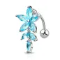 Piercing nombril inversé fleur pierres marquise turquoise