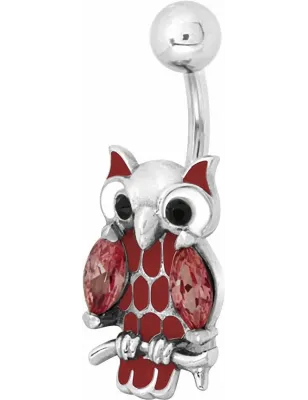 Piercing nombril hibou email rouge zircon