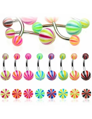 Lot de 8 piercing nombril boules candy tricolores