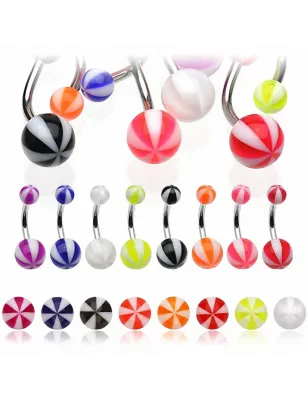 Lot de 8 piercing nombril boules candy bicolores