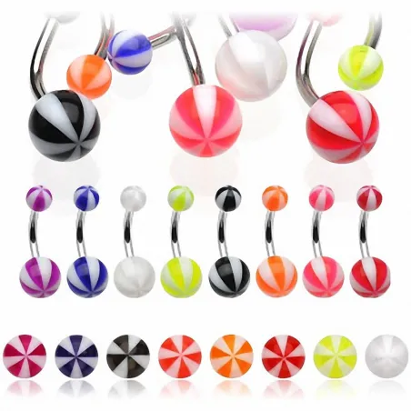 Lot de 8 piercing nombril boules candy bicolores