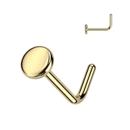 Piercing nez tige en L titane doré disque plat