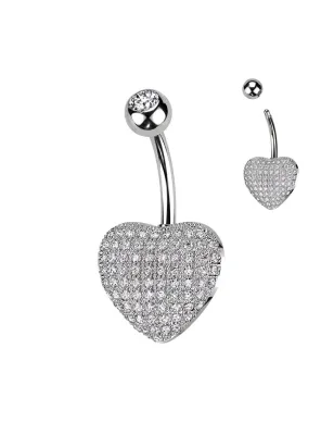 Piercing nombril coeur relief pavé de strass