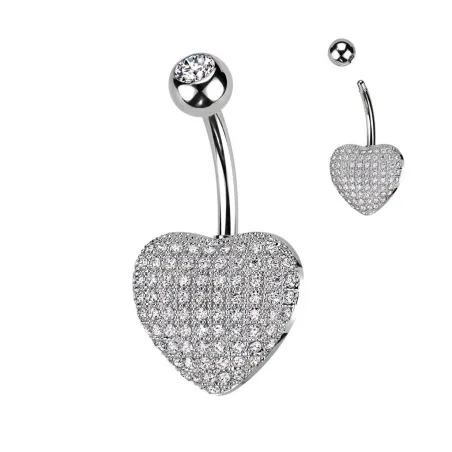 Piercing nombril coeur relief pavé de strass