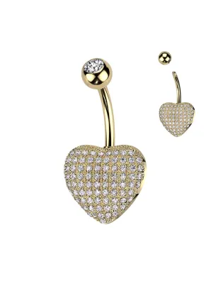 Piercing nombril doré coeur relief pavé de strass