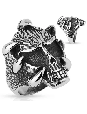 Bague homme biker crâne avec griffes