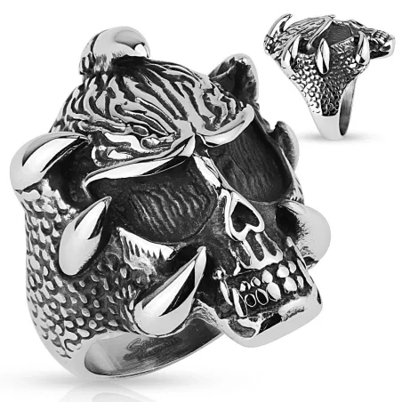 Bague homme biker crâne avec griffes