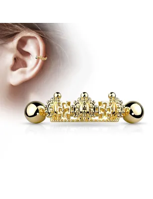 Piercing oreille hélix manchette triple couronne plaqué or