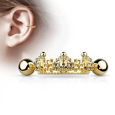 Piercing oreille hélix manchette triple couronne plaqué or