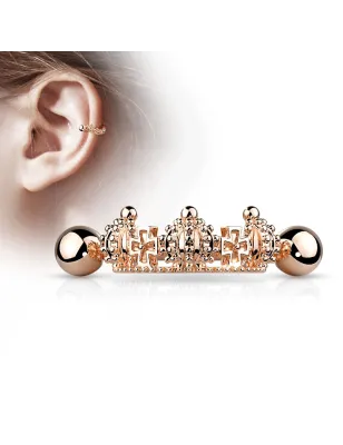 Piercing oreille hélix manchette triple couronne plaqué or rose