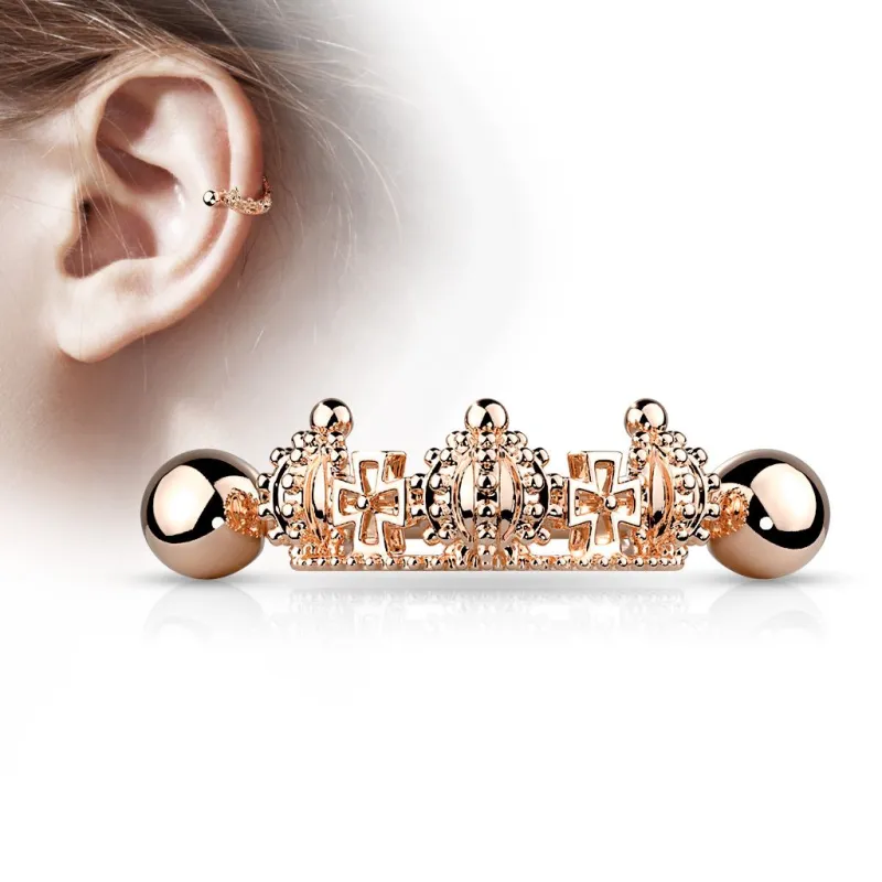 Piercing oreille hélix manchette triple couronne plaqué or rose