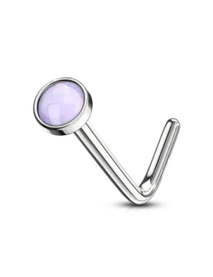 Piercing nez tige en L pierre lumineuse violette