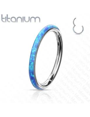 Piercing anneau segment titane opale bleu