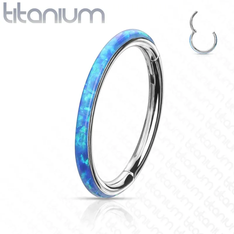 Piercing oreille anneau segment titane opale bleu