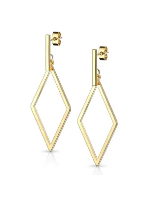 Paire Boucles d'oreille clous barre et pendentif losange doré