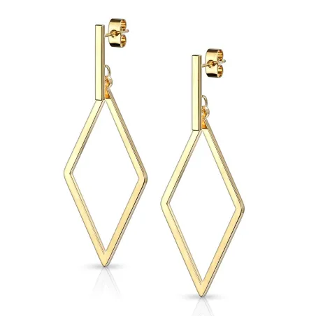 Paire Boucles d'oreille clous barre et pendentif losange doré