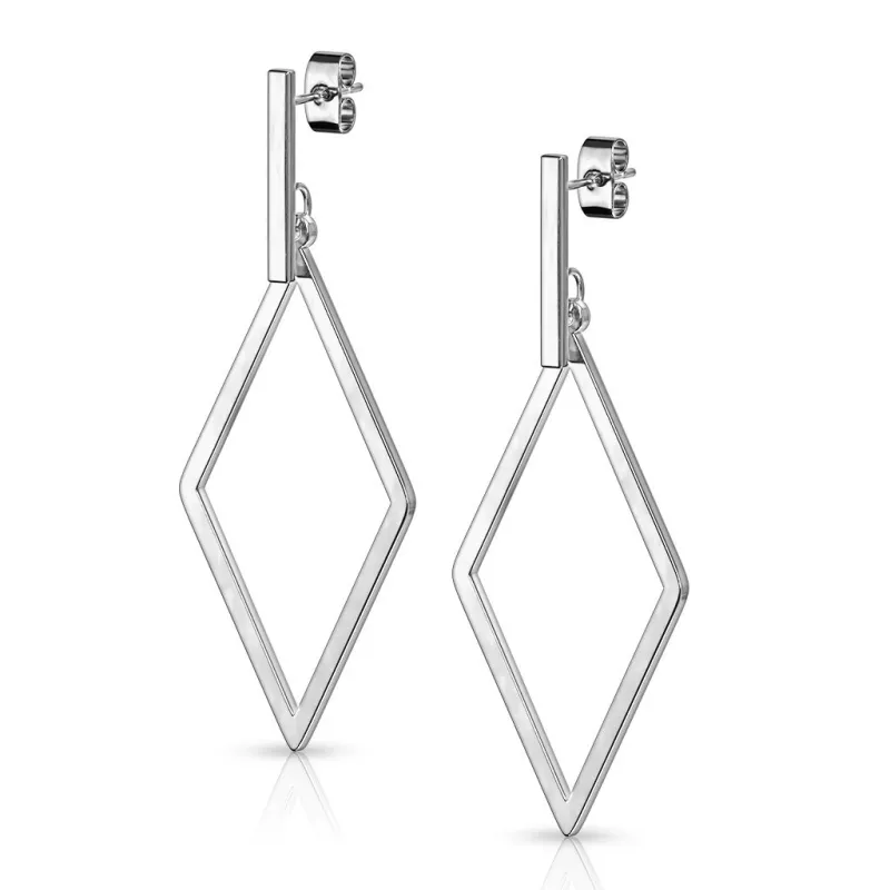 Paire Boucles d'oreille clous barre et pendentif losange