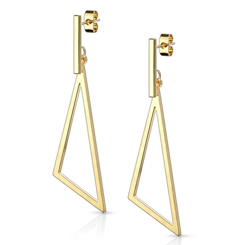 Paire Boucles d'oreille clous barre et pendentif triangle doré