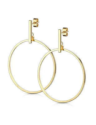 Paire Boucles d'oreille clous barre et pendentif cercle doré