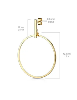 Paire Boucles d'oreille clous barre et pendentif cercle doré