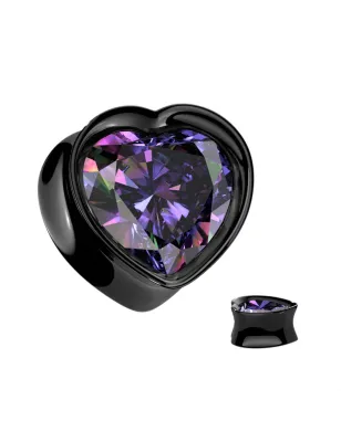 Piercing plug acier noir en forme de coeur