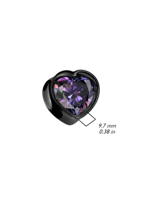 Piercing plug acier noir en forme de coeur