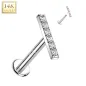 Piercing labret oreille or blanc 14 carats vissage interne barre pavée