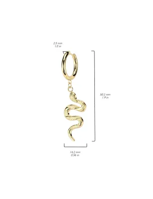 Paire boucles d'oreille anneaux doré pendentif serpent