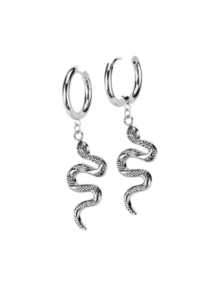 Paire boucles d'oreille anneaux argenté pendentif serpent