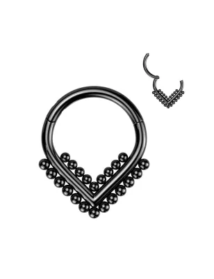 Piercing anneau segment titane noir chevron perlé