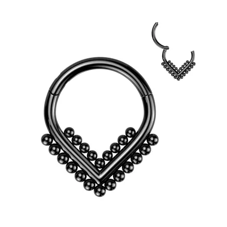 Piercing anneau segment titane noir chevron perlé