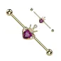 Piercing industriel oreille couronne et coeur rose