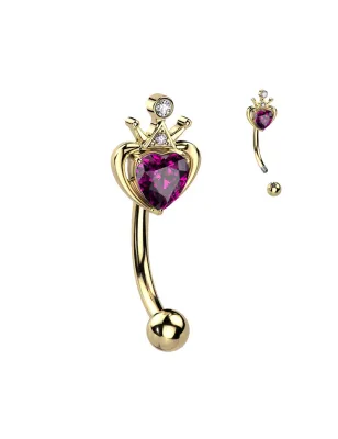 Piercing arcade doré couronne avec cristal coeur