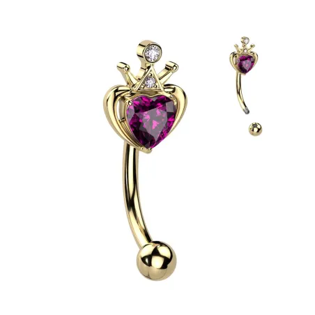 Piercing arcade doré couronne avec cristal coeur