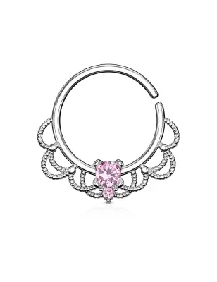 Piercing septum pliable filigrane strass rose