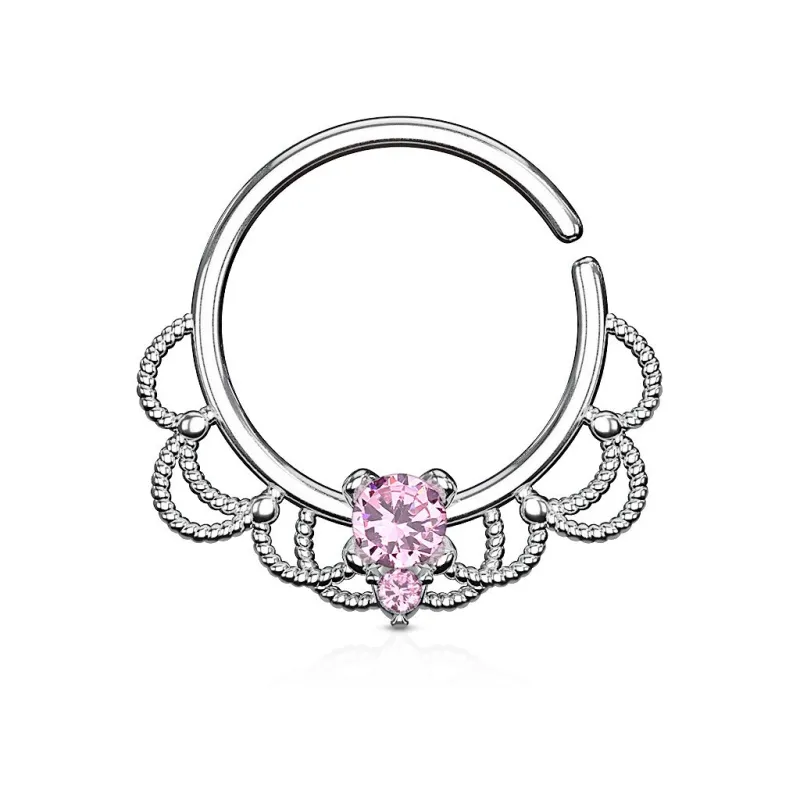 Piercing septum pliable filigrane strass rose